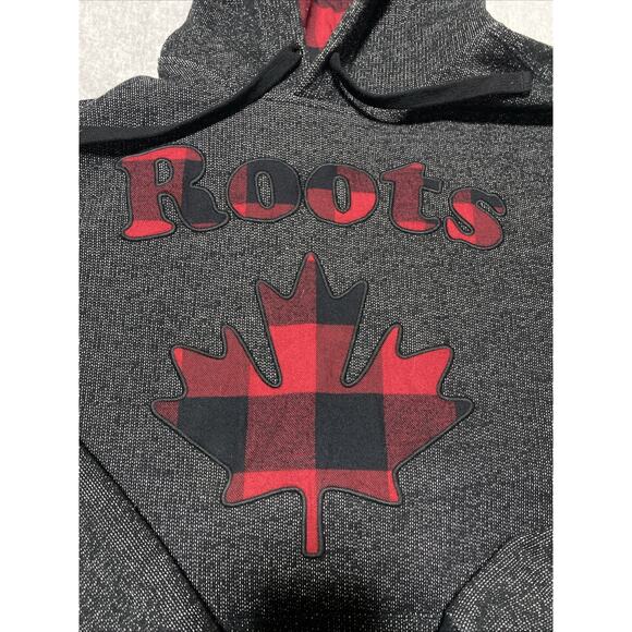 Roots Hoodie Mens Extra Large Grey Canada Buffalo Plaid Maple Leaf Heritage XL - Picture 3 of 10